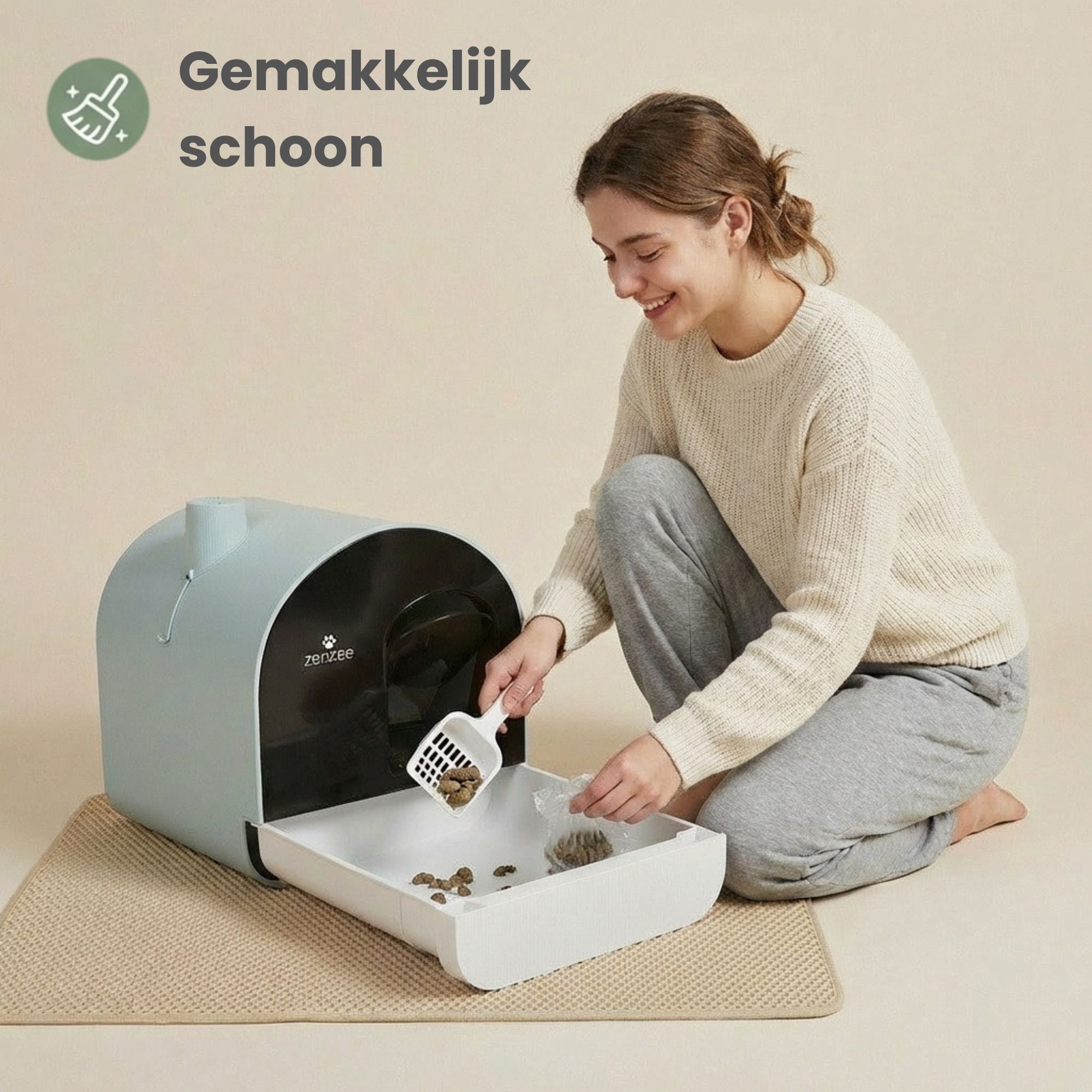 Praktische kattenbak met uitneembare lade, kattenbak mat en schep compleet Groen | Zenzee met makkelijk schoon te maken lade en mat