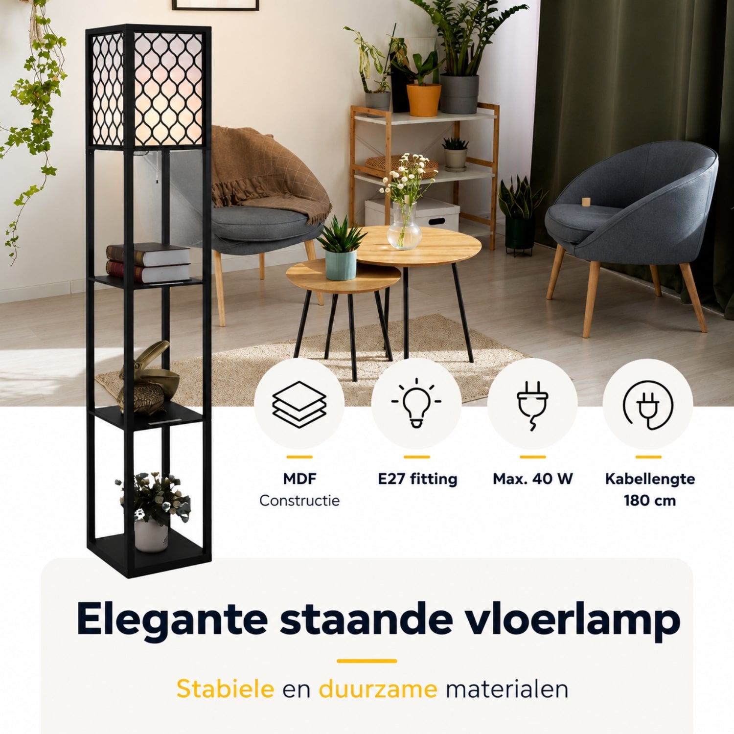 Staande lamp met honingraatdesign en opbergruimte – 160 cm | Zenzee