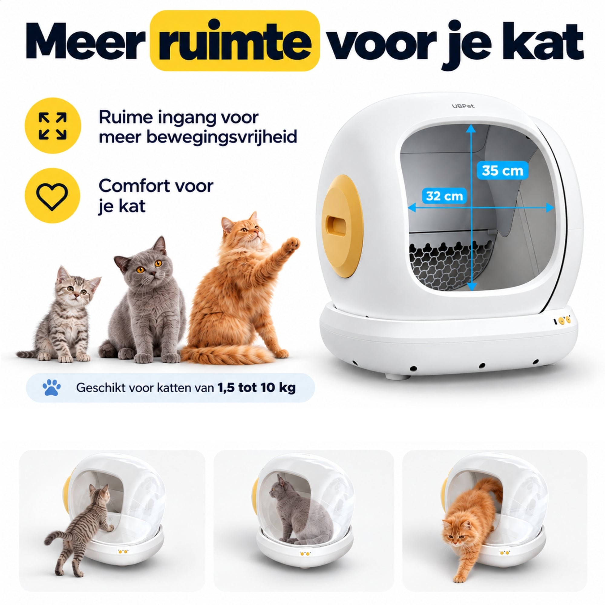 UBPet C20 automatische kattenbak – met app-bediening en dubbele geurverwijdering, ruime ingang en stil reinigingssysteem