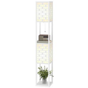 Vloerlamp 155 cm met rasterpatroon en geïntegreerde opbergruimte | Zenzee in wit met sfeervol licht en open vakken