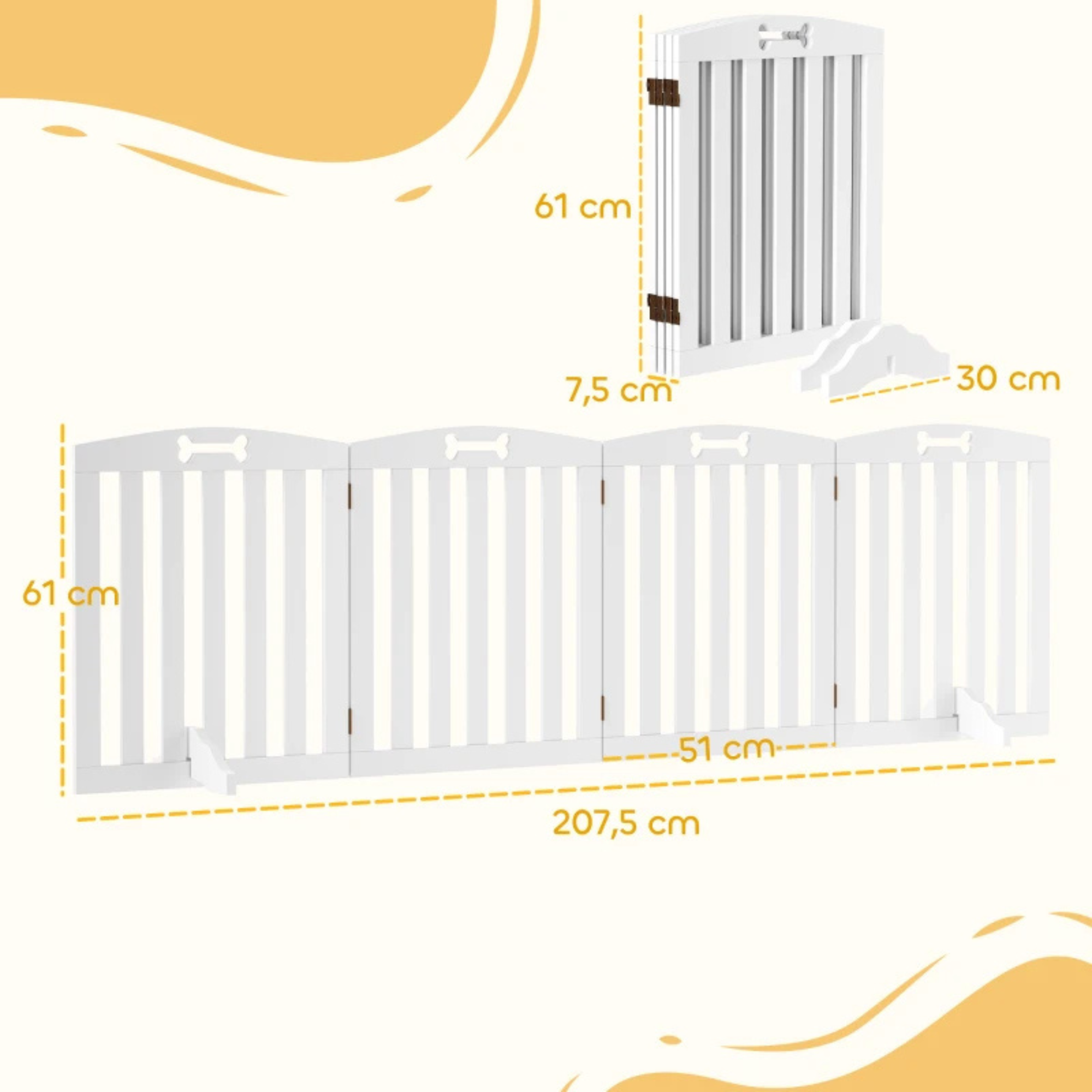 Wit hondenhek en deurhekje voor veilige en flexibele afscheiding 207x30x61 cm met overzichtelijk en stevig ontwerp