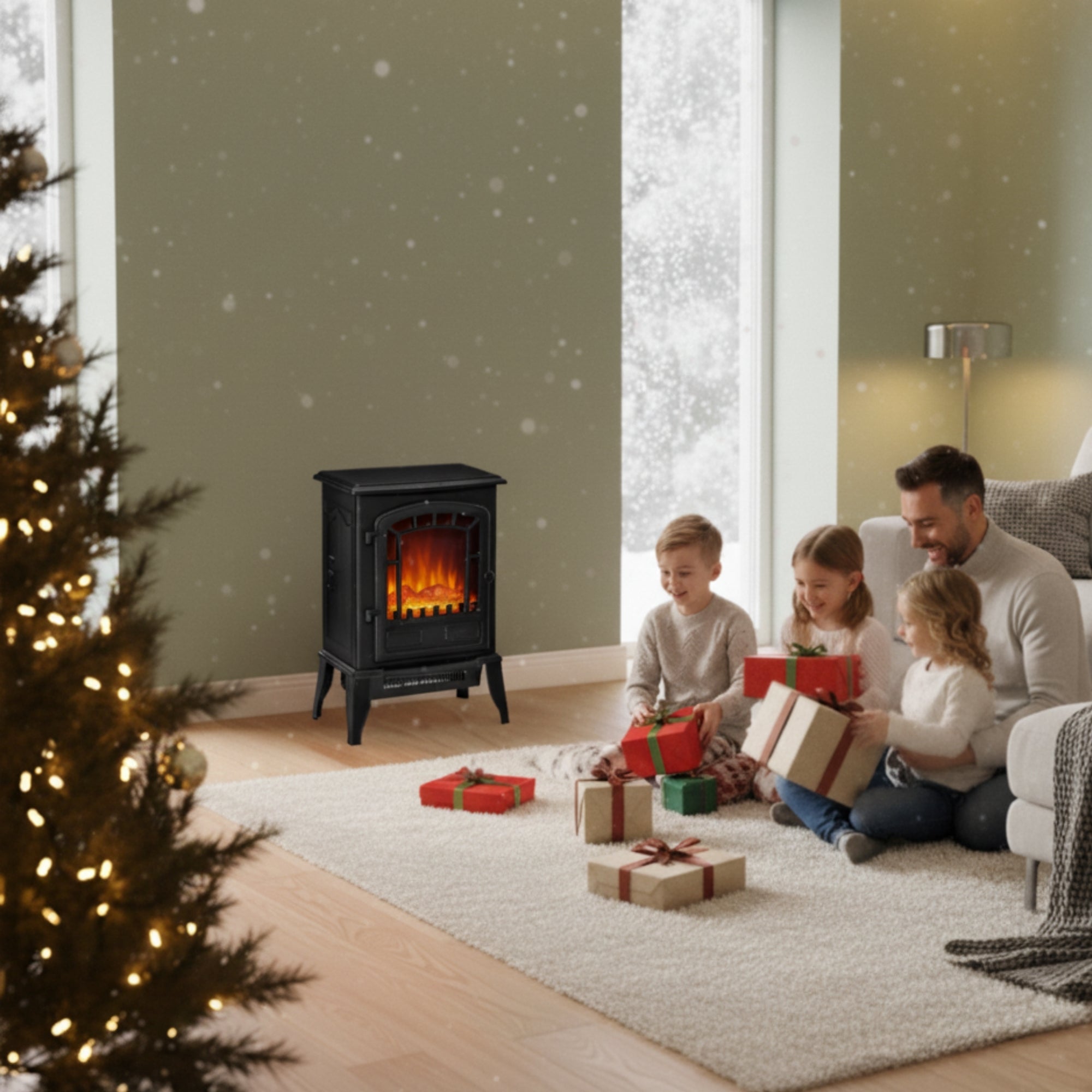 Sfeerhaard Elektrisch Vrijstaand - Elektrische kachel – 1000/2000W Zwart met realistische vlammen voor gezellige warmte thuis