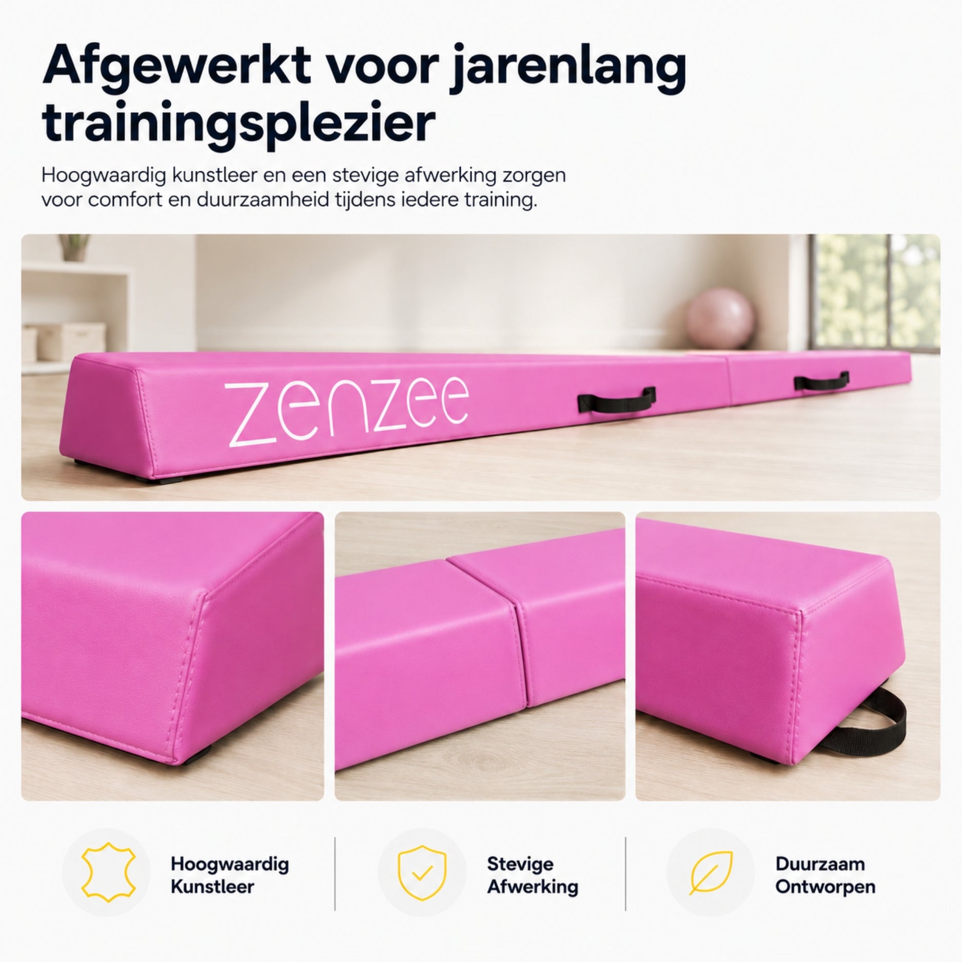Turnbalk roze 300 cm – balans trainer met draagtas. Ideaal voor thuis | Zenzee