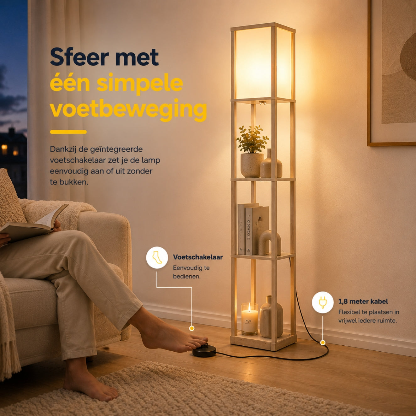 Moderne vloerlamp met opbergruimte 160 cm wit/eiken