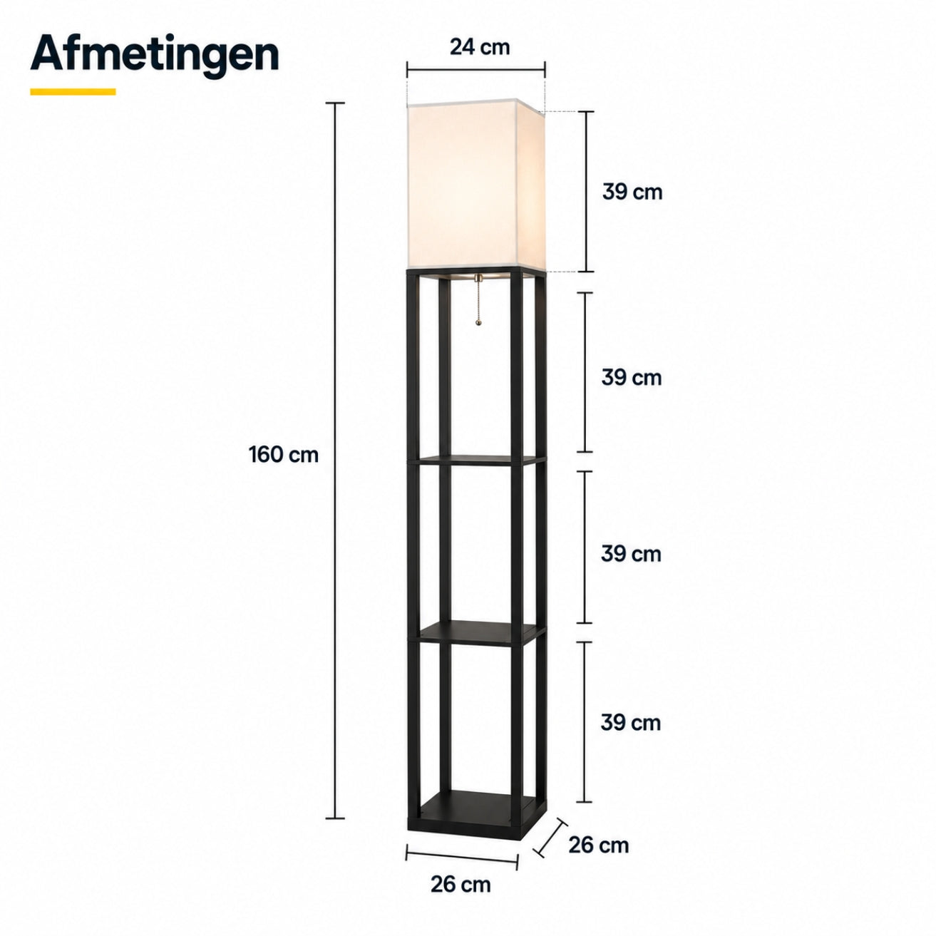Staande vloerlamp met opbergruimte 26x26x160 cm – functioneel en modern design | Zenzee