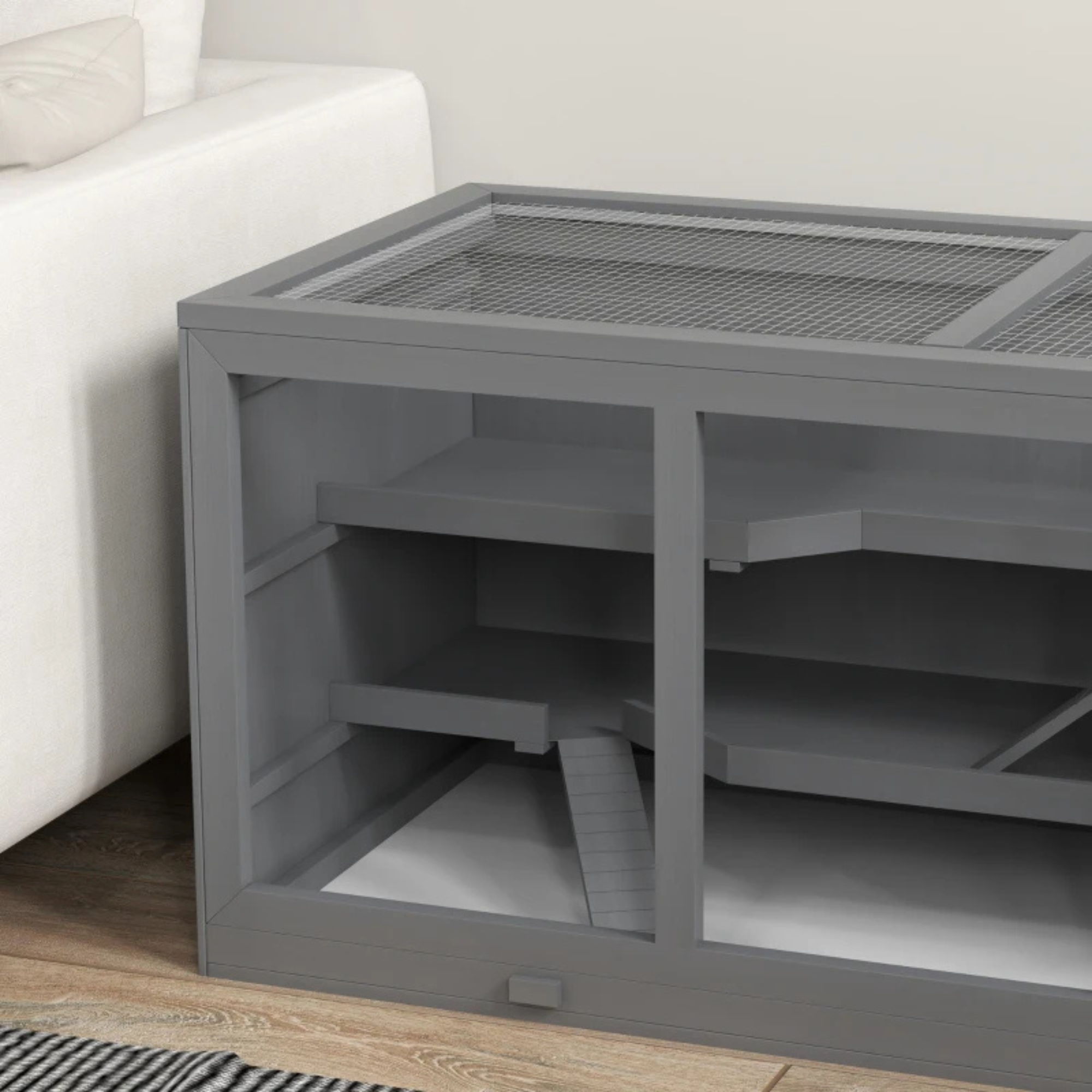 Hamsterkooi voor knaagdieren met extra ruimte in grijs 115x57x55 cm met meerdere niveaus en brede opening