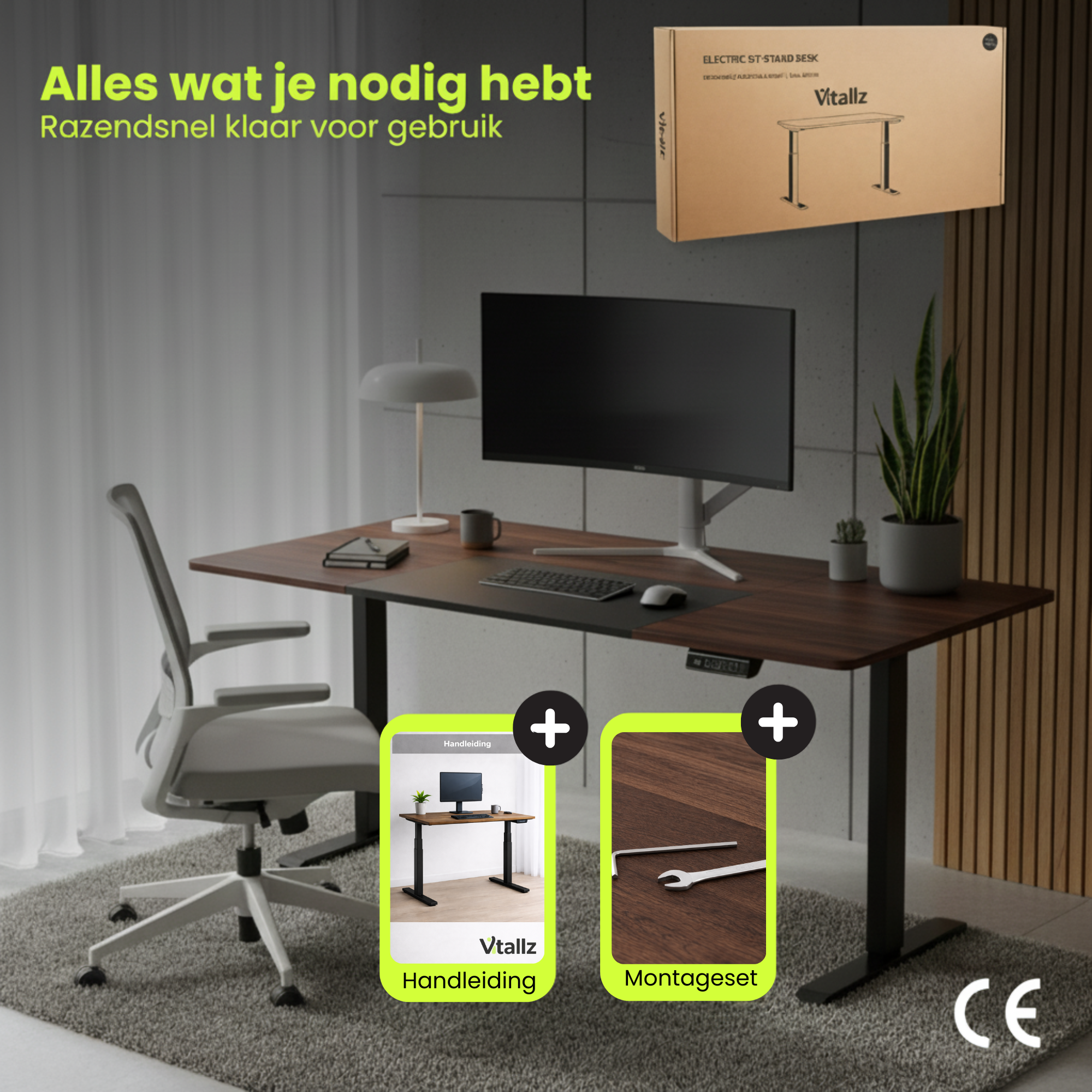Elektrisch zit sta bureau 140x70 met botsbeveiliging en kinderslot bruin inclusief handleiding en montageset duurzaam gebruik