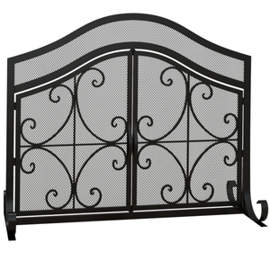 Zwart haardscherm 105 × 40 × 80,5 cm – Vonkenscherm met decoratief design voor veilige openhaardbescherming in huis