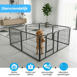 Ruime stalen puppyren van 60 cm hoog L – ideaal als ruime hondenren of kennel | Zenzee met stevige constructie en veilige toegang