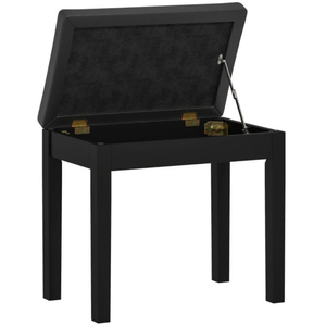 Moderne zwarte pianokruk met opbergruimte voor extra comfort en stijl, open deksel en strak design in mat zwart