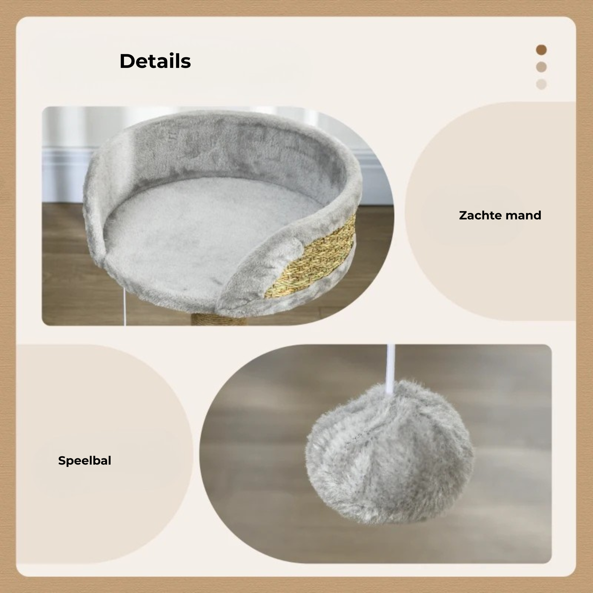 Stevige grijze kattenkrabpaal - 40x40x49 cm - voor actief speelplezier