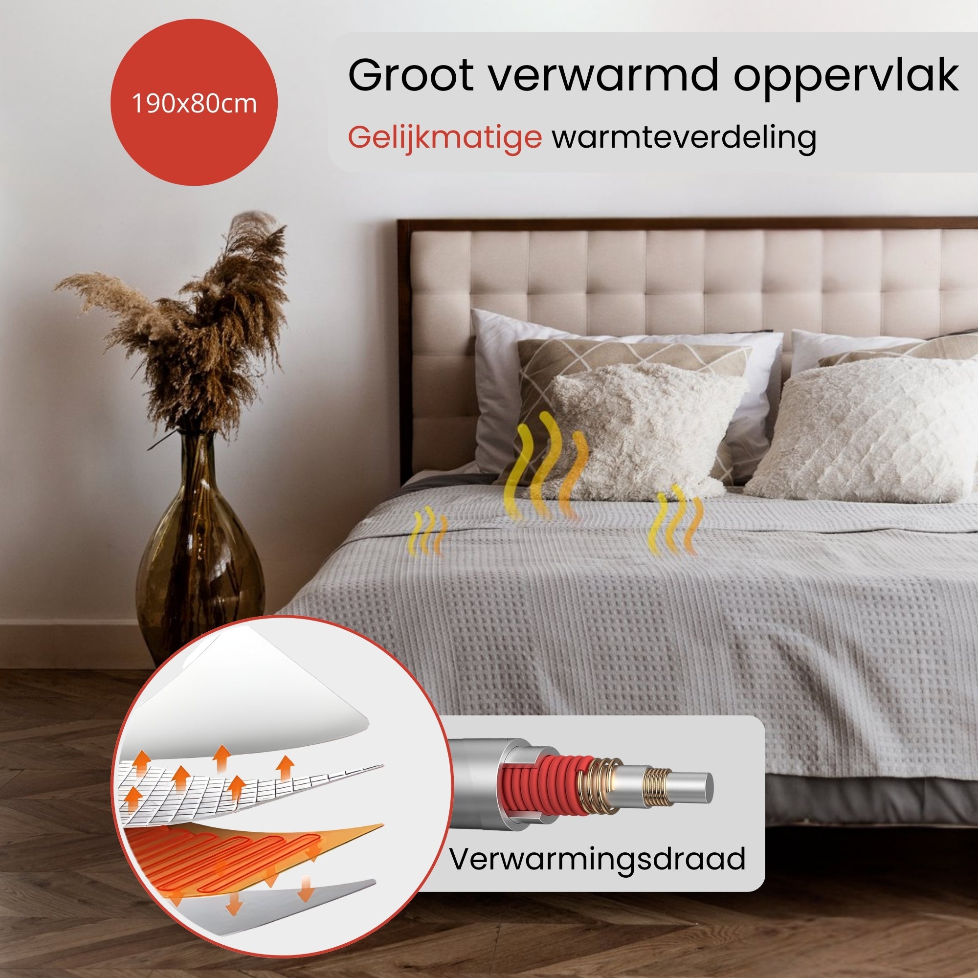 Elektrische warmtedeken XL 190x80 cm met timer voor veilige en gerichte warmte met groot verwarmd oppervlak en draadverwarming