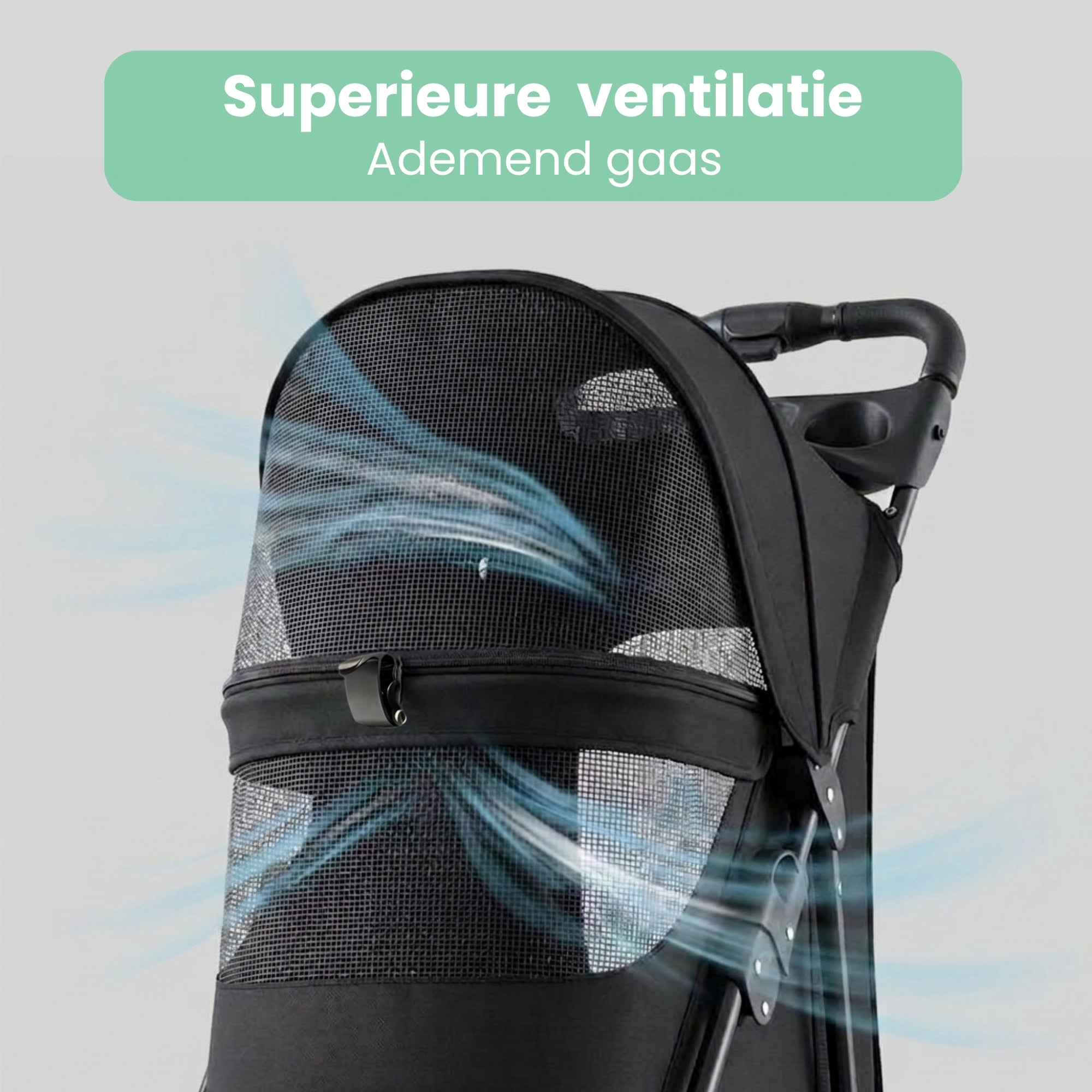 Hondenbuggy inklapbaar met regenhoes belastbaar tot 15 kg Zwart met ademend gaas voor optimale ventilatie en frisse luchtcirculatie tijdens wandelingen.