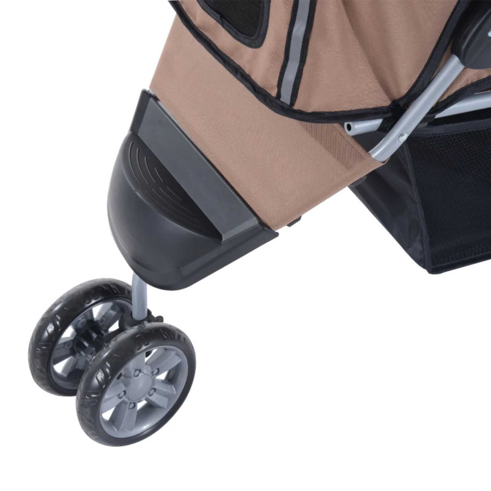 Opvouwbare hondenbuggy met parkeerrem en ruime opbergruimte met stevige dubbele wielen voor optimale stabiliteit en comfort