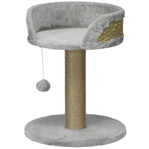 Stevige grijze kattenkrabpaal - 40x40x49 cm - met zacht ligbed en speeltje voor urenlang actief speelplezier