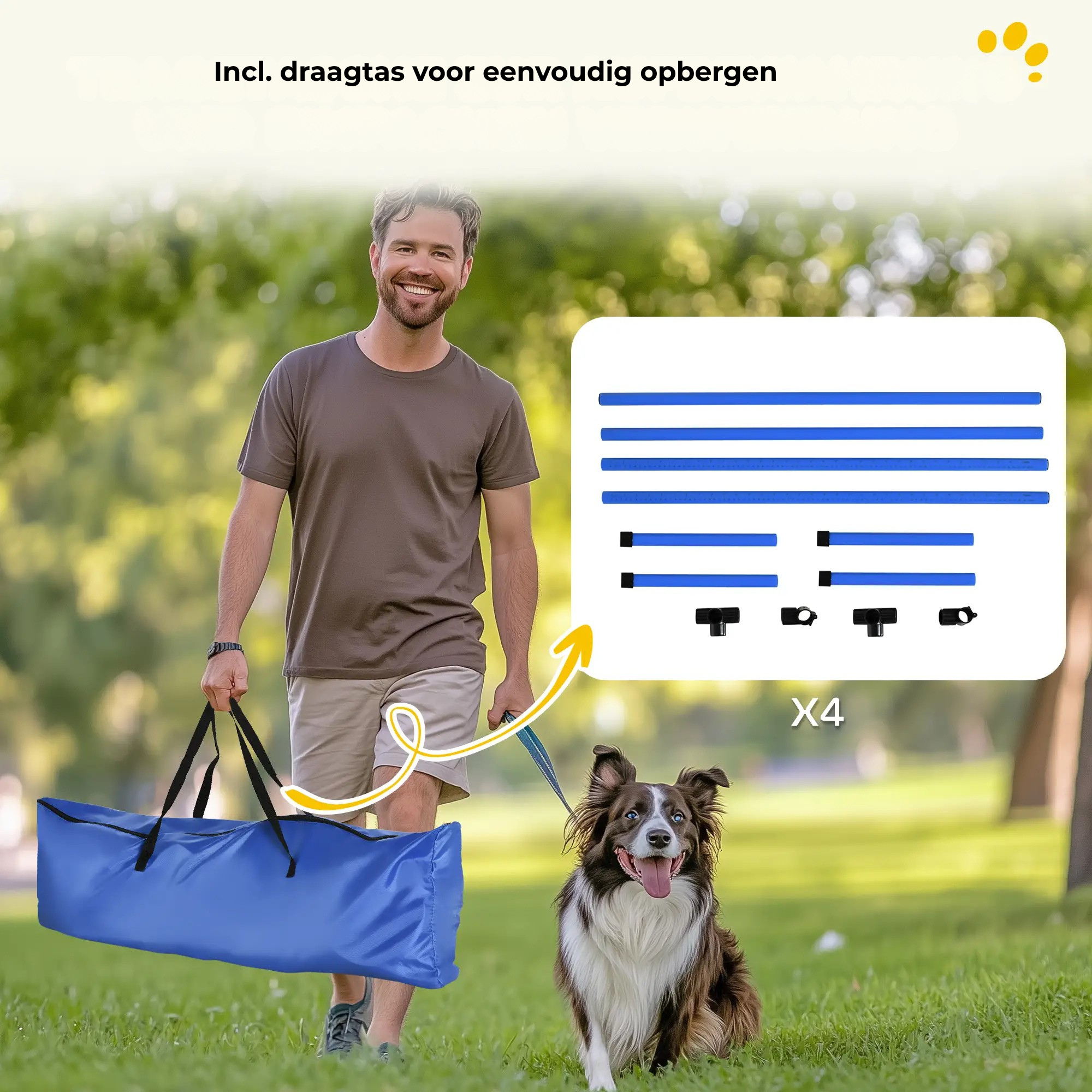 Honden agility set 4 delig met verstelbare hindernissen en springring inclusief draagtas voor gemakkelijk opbergen en vervoer