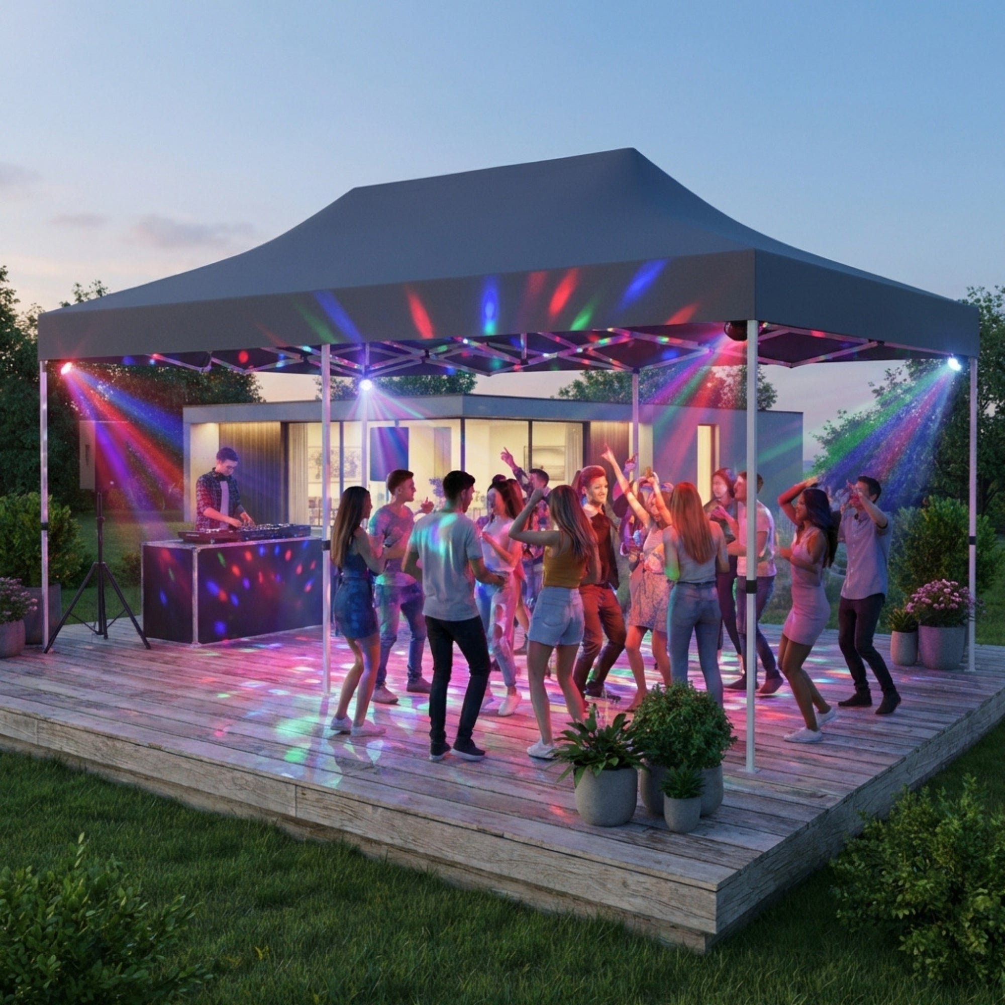 Grijze partytent tuinpaviljoen opvouwbaar 6x3m – waterdicht met zijwanden en zandzakken voor feestelijke buitengelegenheden