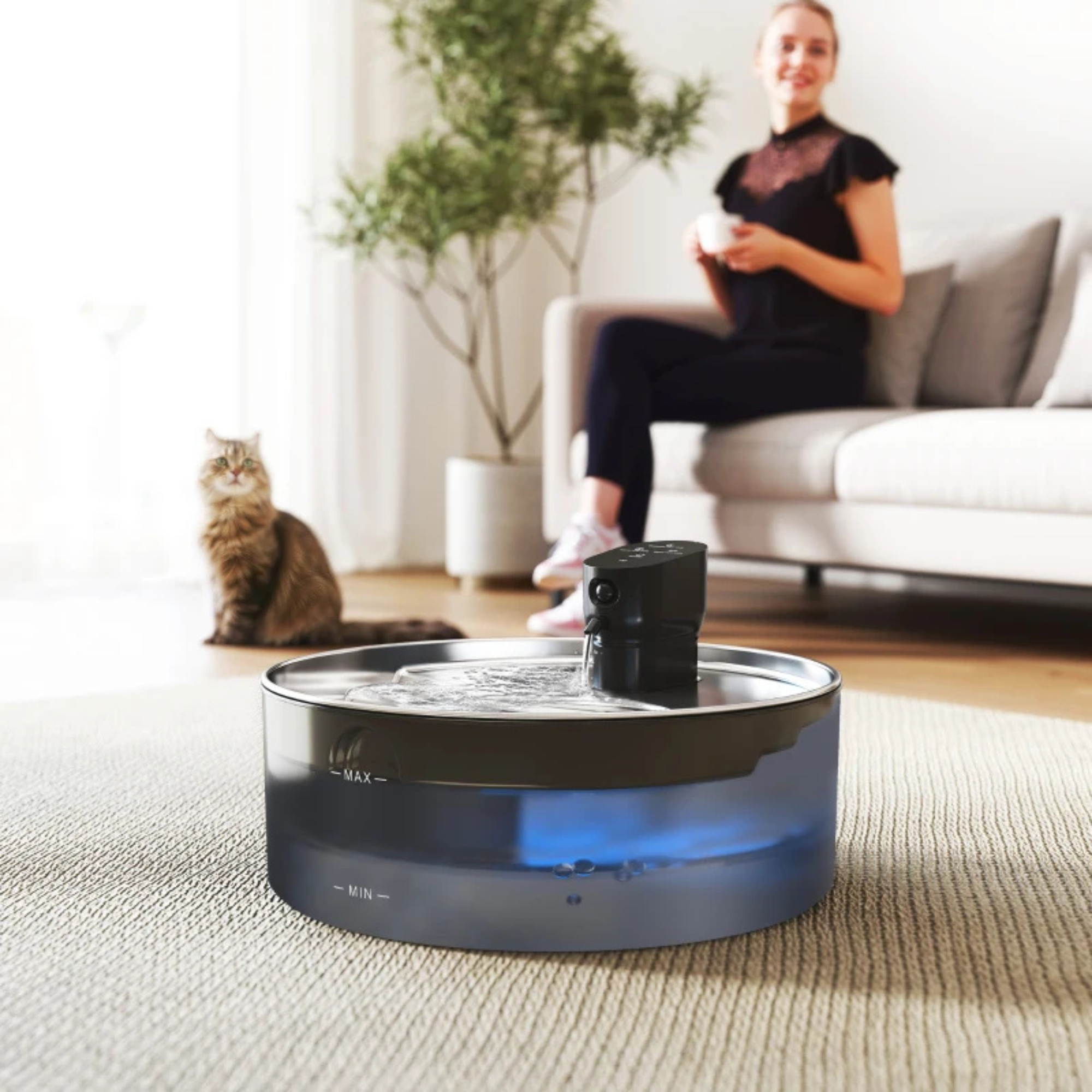 Honden- en kattenfontein 7 liter met stille pomp en led voor kat en hond