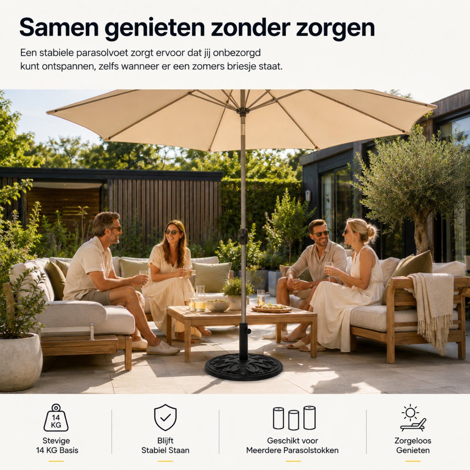 Stevige parasolvoet 14 kg ø48 cm zwart voor compacte en stabiele ondersteuning