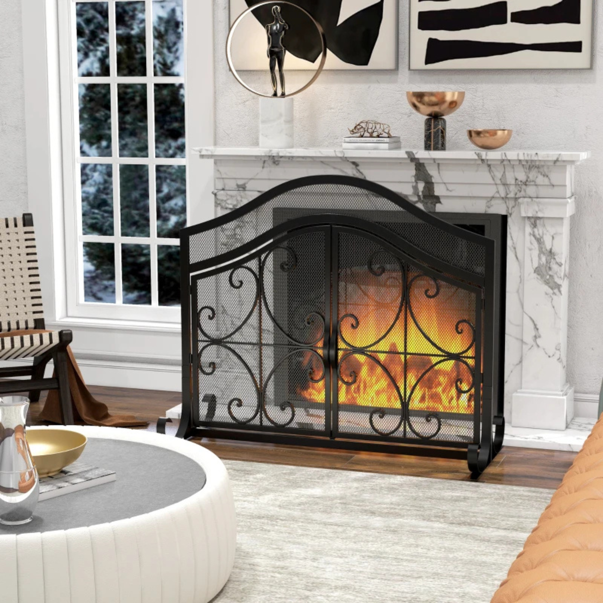 Zwart haardscherm 105 × 40 × 80,5 cm – Vonkenscherm voor extra veiligheid