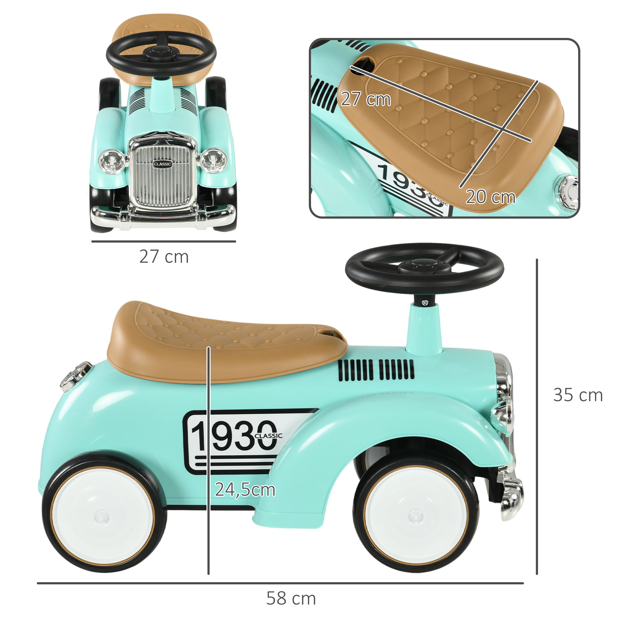 Loopauto voor kinderen 12-36 maanden met opbergruimte en stevig ontwerp in retro stijl met comfortabel zadel