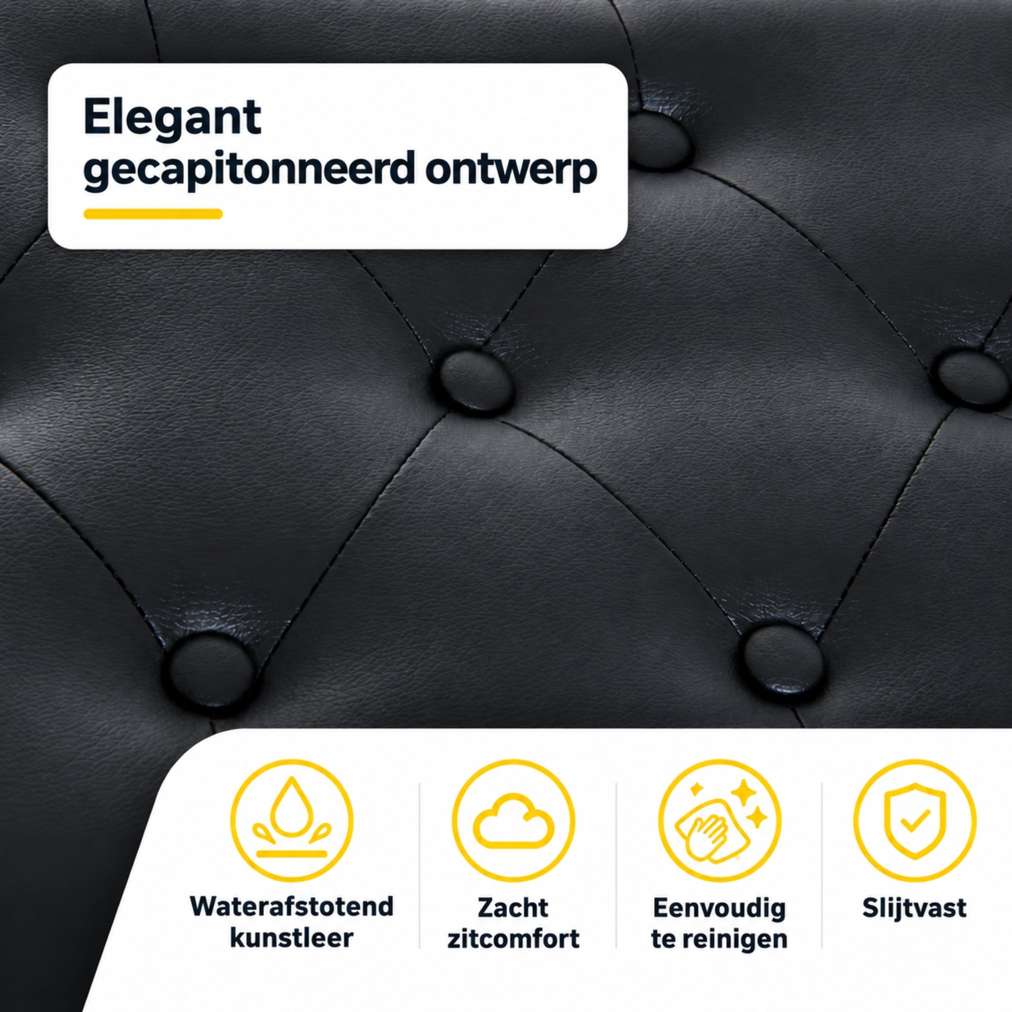 Zwarte pianobank met opbergruimte – klassiek design en zitcomfort met elegant gecapitonneerde zwarte kunstlederen zitting, waterafstotend en eenvoudig te reinigen