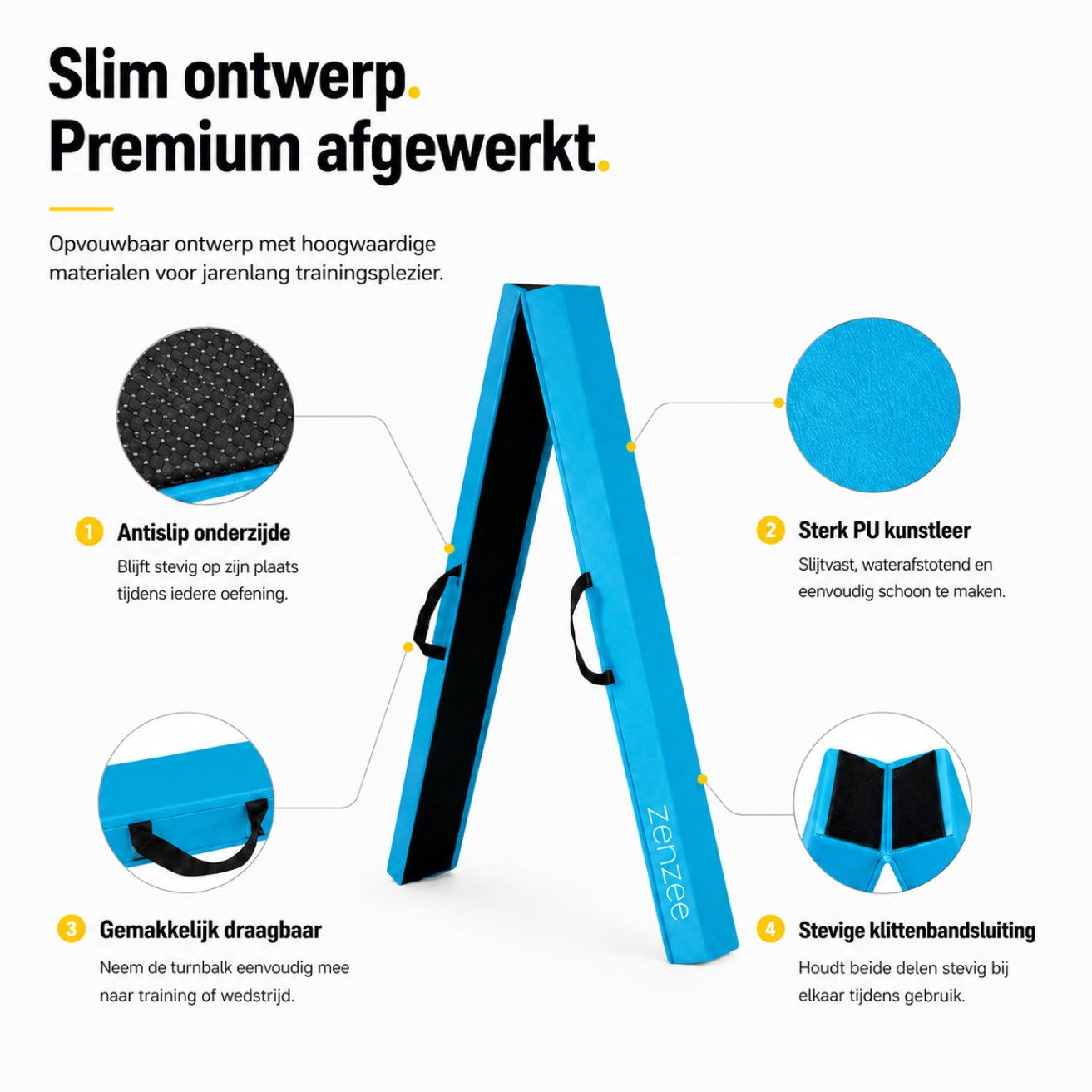 Turnbalk blauw 300 cm – balans trainer met draagtas. Ideaal voor thuis | Zenzee