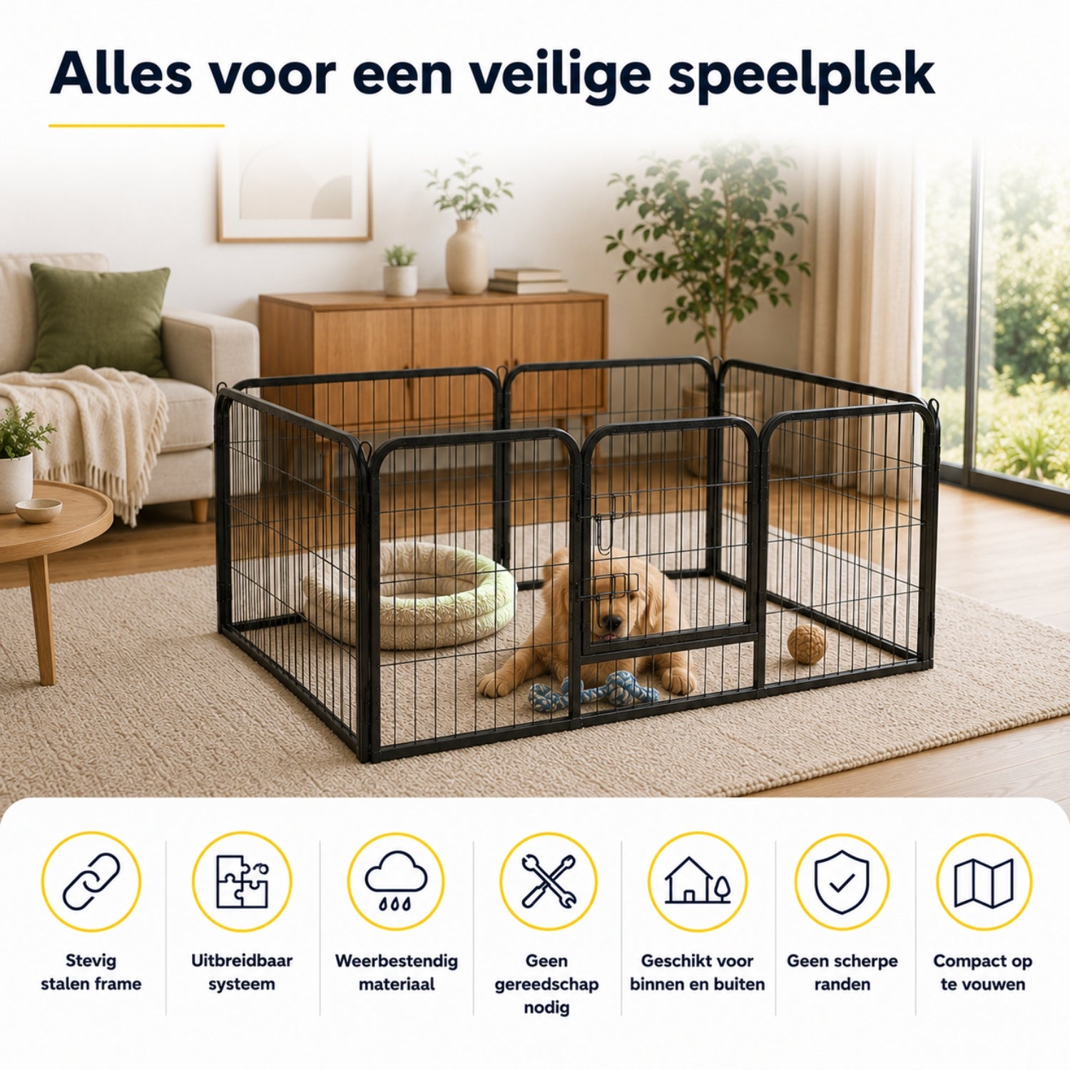 Hondenren puppyren hondenkennel staal 125x80x70 cm – Veilig en stevig verblijf voor je hond