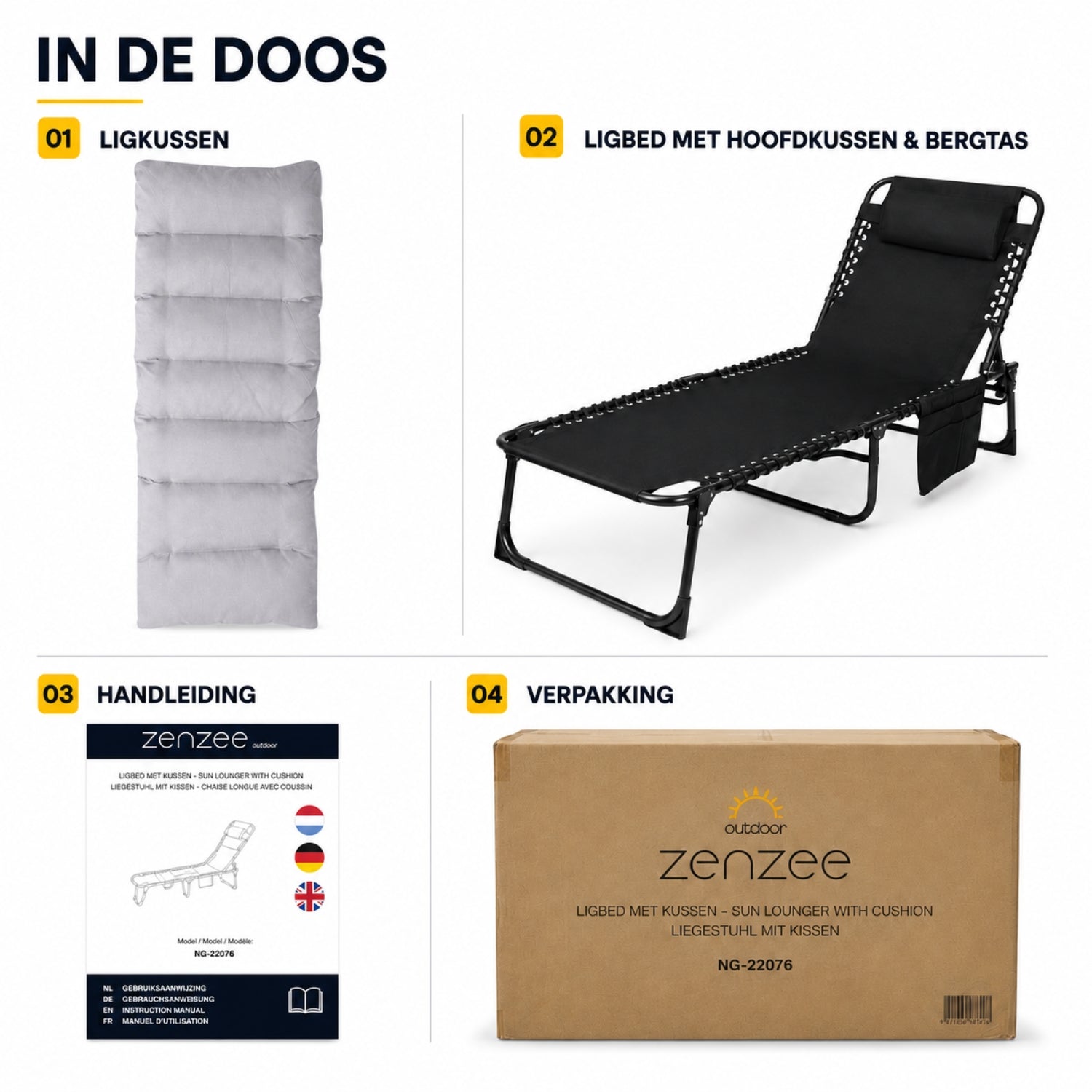Opvouwbaar ligbed 58x189x33 cm met kussen, textileen en 120 kg draagkracht