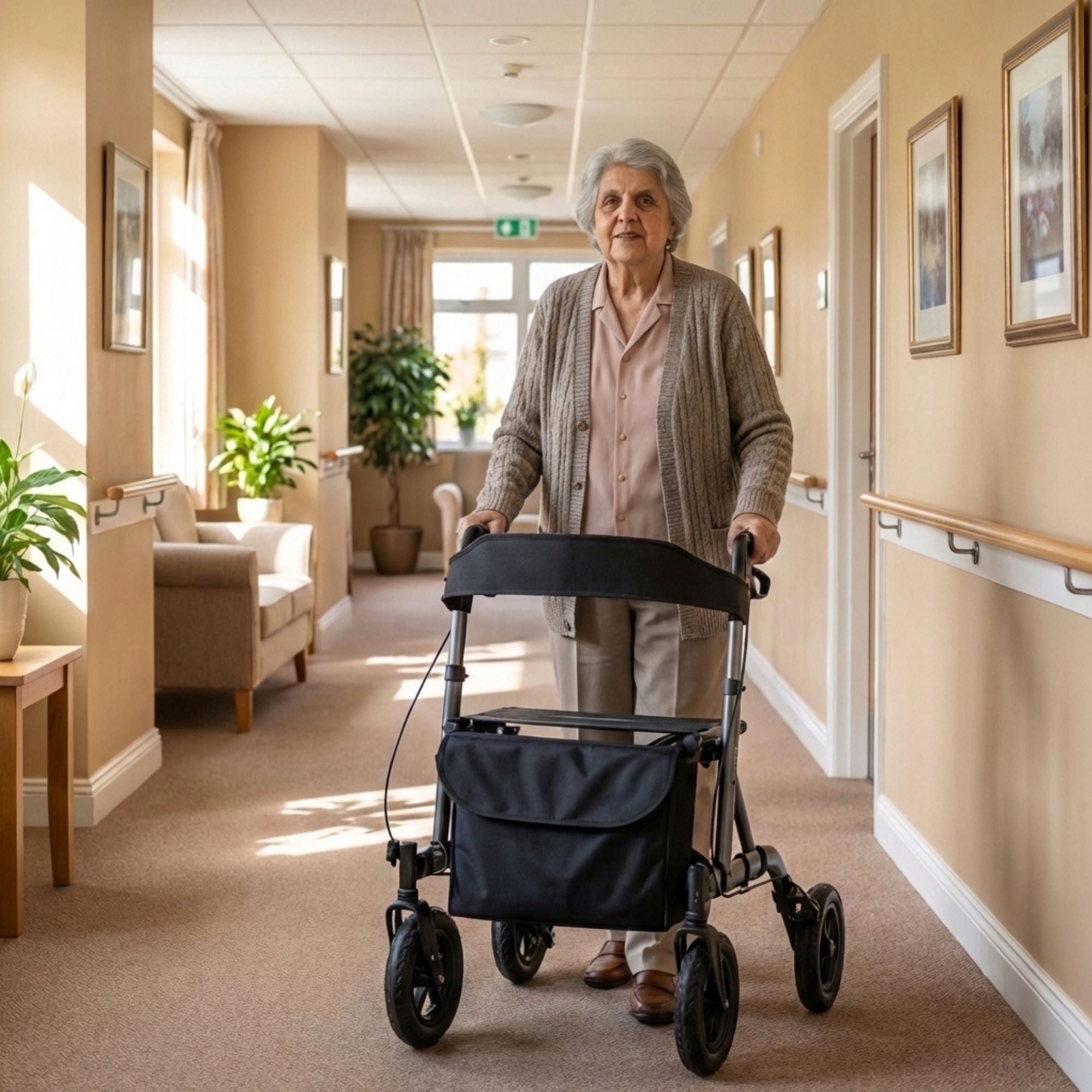 Rollator met all-terrain luchtbanden en comfortabele zitfunctie zwart voor stabiel en comfortabel bewegen binnen en buiten