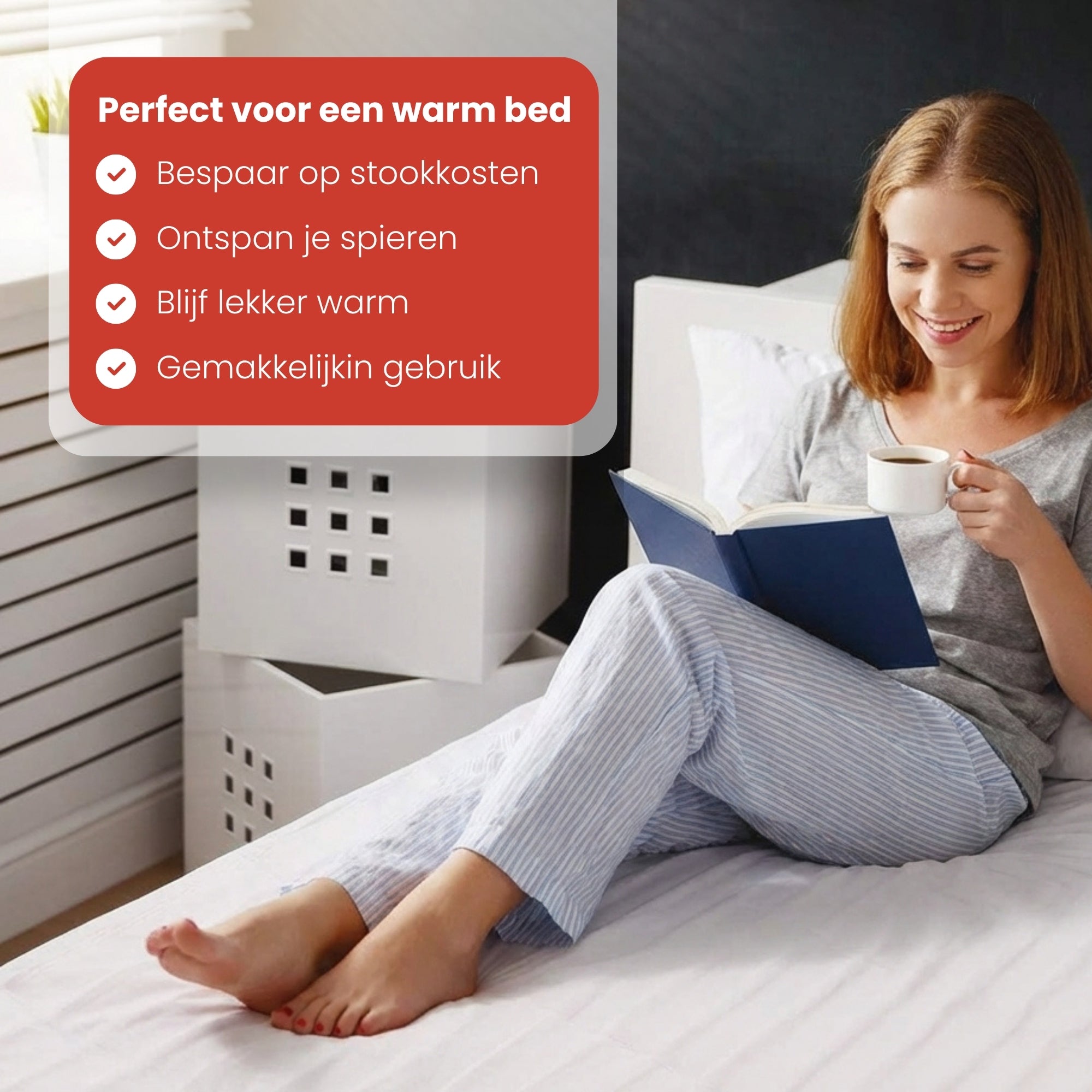Elektrische warmtedeken XL 190x80 cm met timer voor veilige en gerichte warmte | Zenzee gebruikt in bed voor comfort en ontspanning