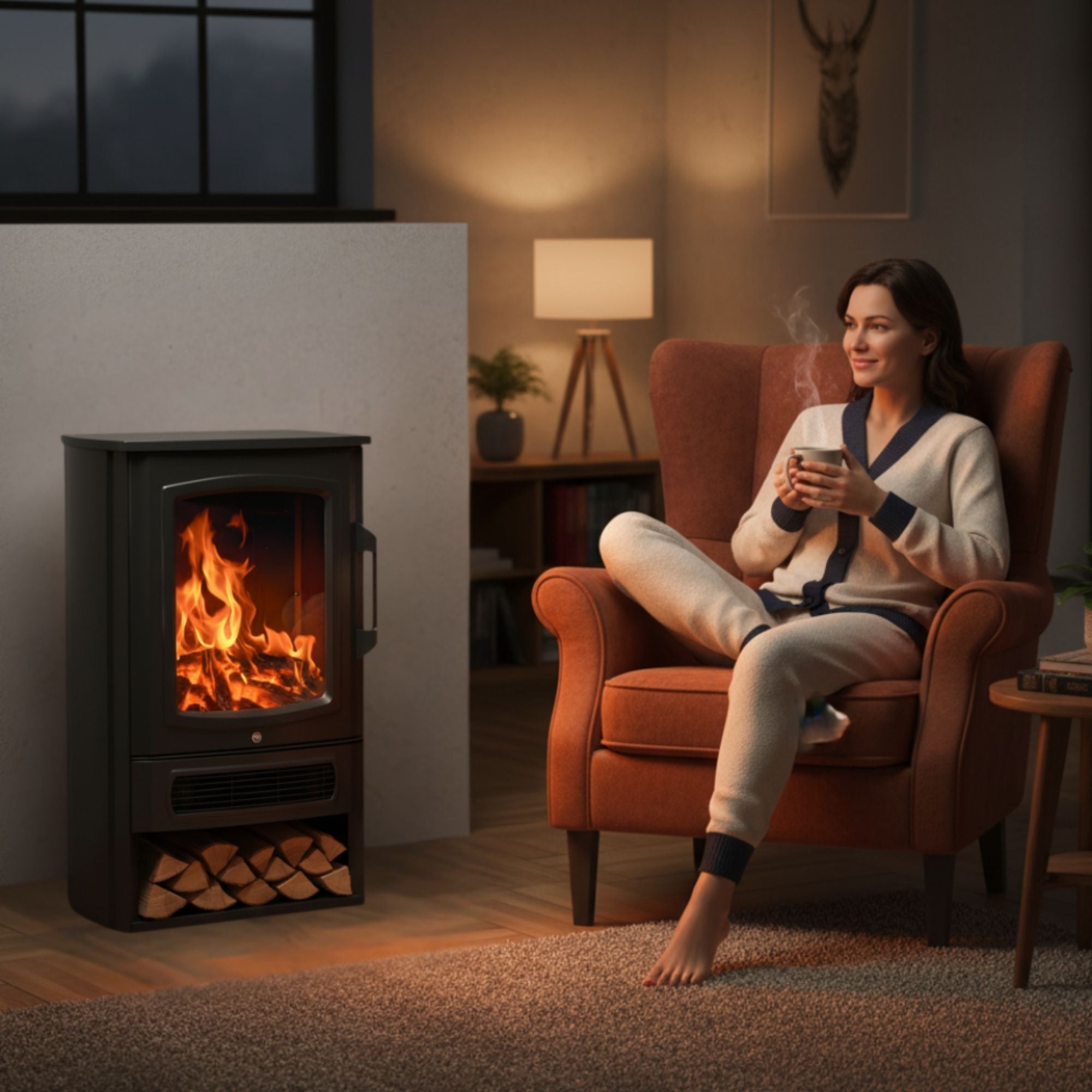 Vrijstaande elektrische sfeerhaard zwart – 2000W met realistisch vlameffect | Zenzee voor een warme en gezellige sfeer in huis