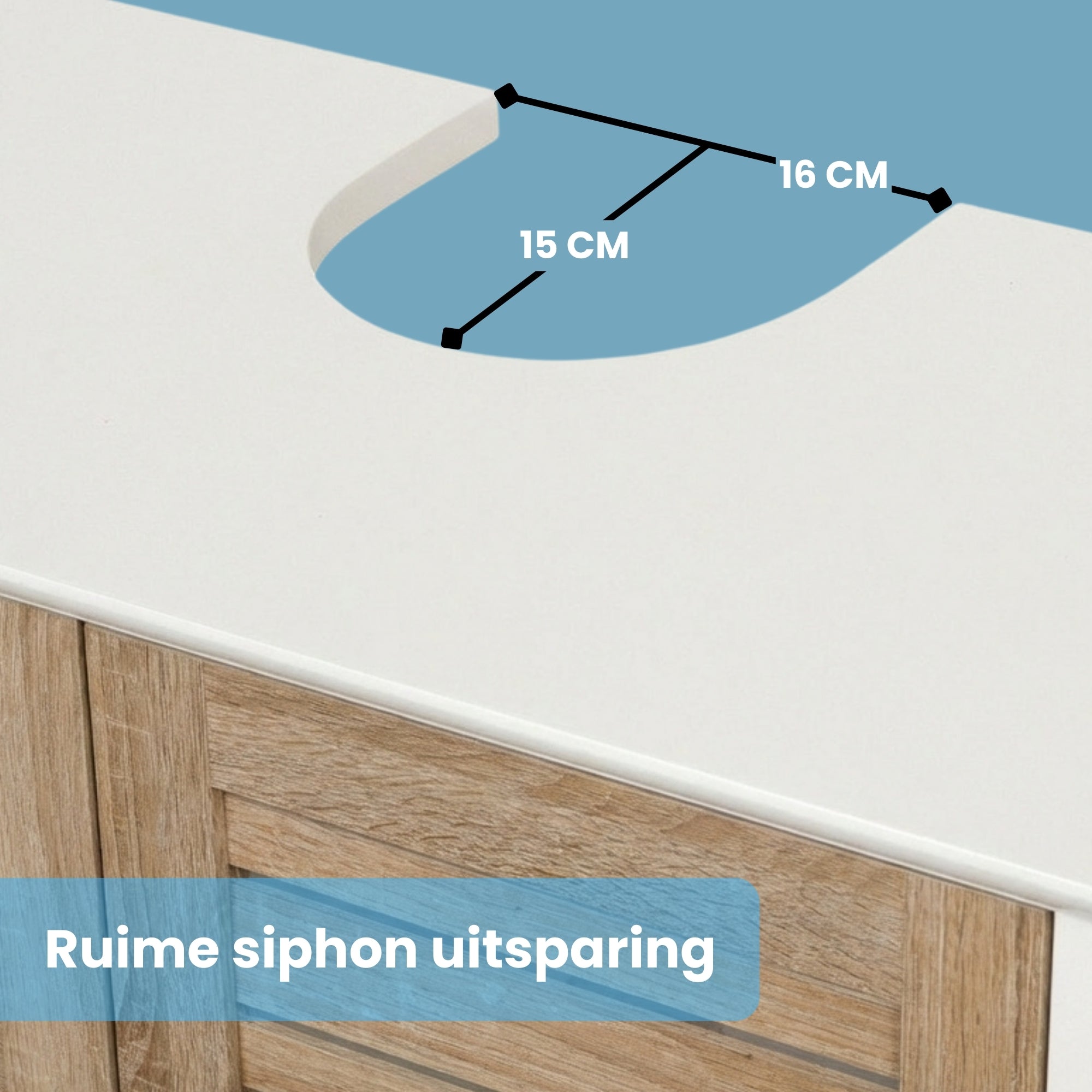 Wastafelonderkast wit-eiken 70x60x30 cm – Compact badkamermeubel met natuurlijke uitstraling in galerijpositie 1 met ruime sifon uitsparing
