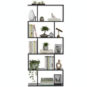 Vooraanzicht van zwarte Zenzee boekenkast met schappen 