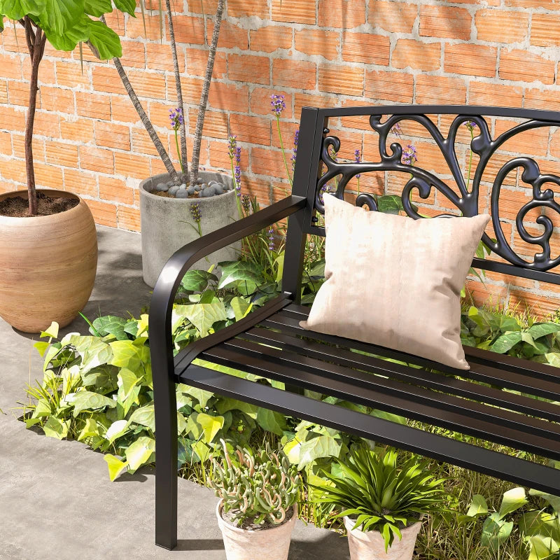 Metalen tuinbank 2-zits 127x60x87 cm – stevig en decoratief buitenmeubel