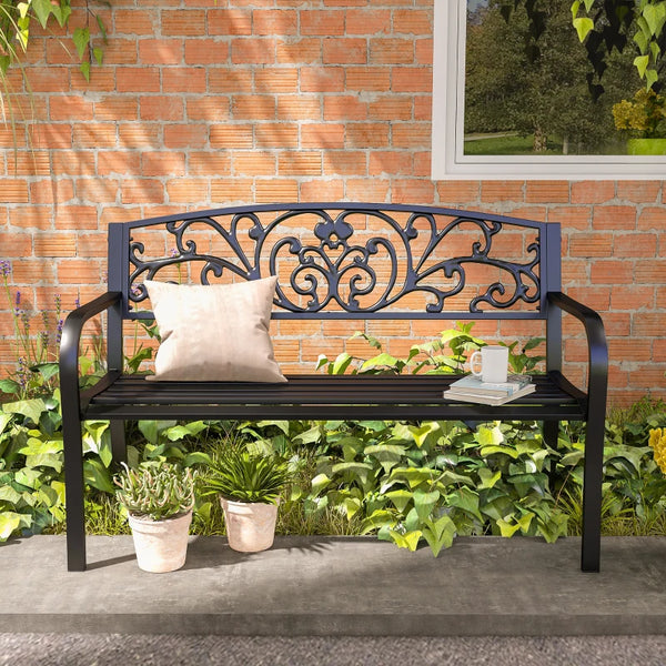 Metalen tuinbank 2-zits 127x60x87 cm – stevig en decoratief buitenmeubel