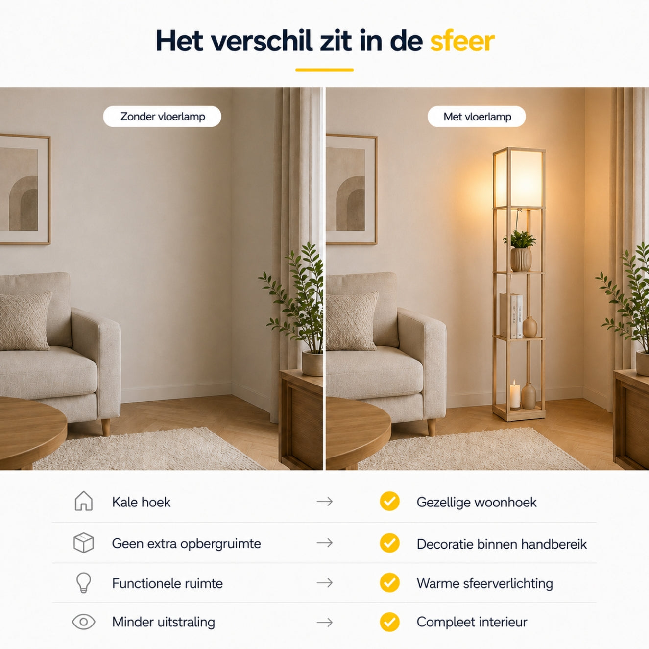 Moderne vloerlamp met opbergruimte 160 cm wit/eiken
