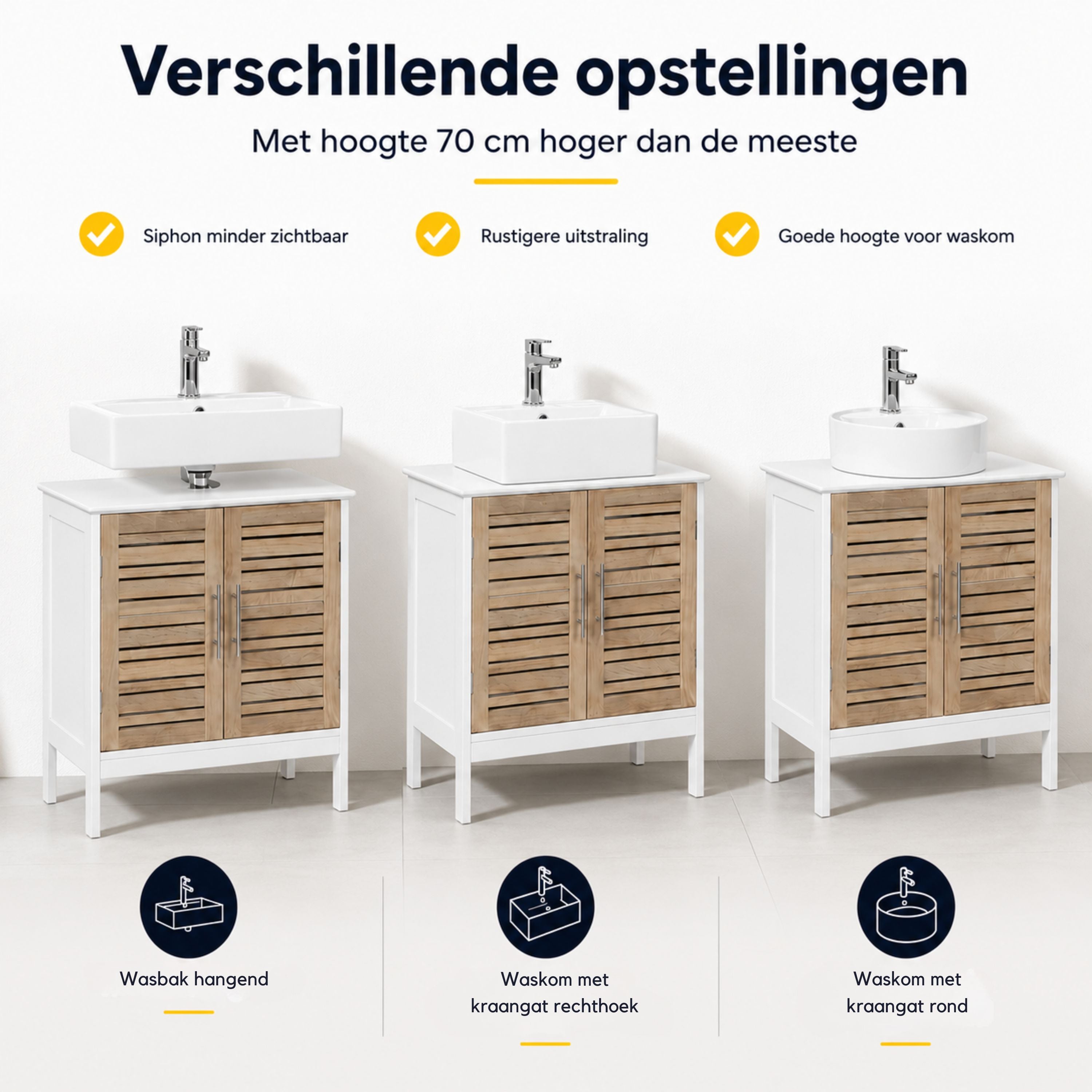 Badkamerset met wastafelonderkast en kolomkast wit/eiken complete set