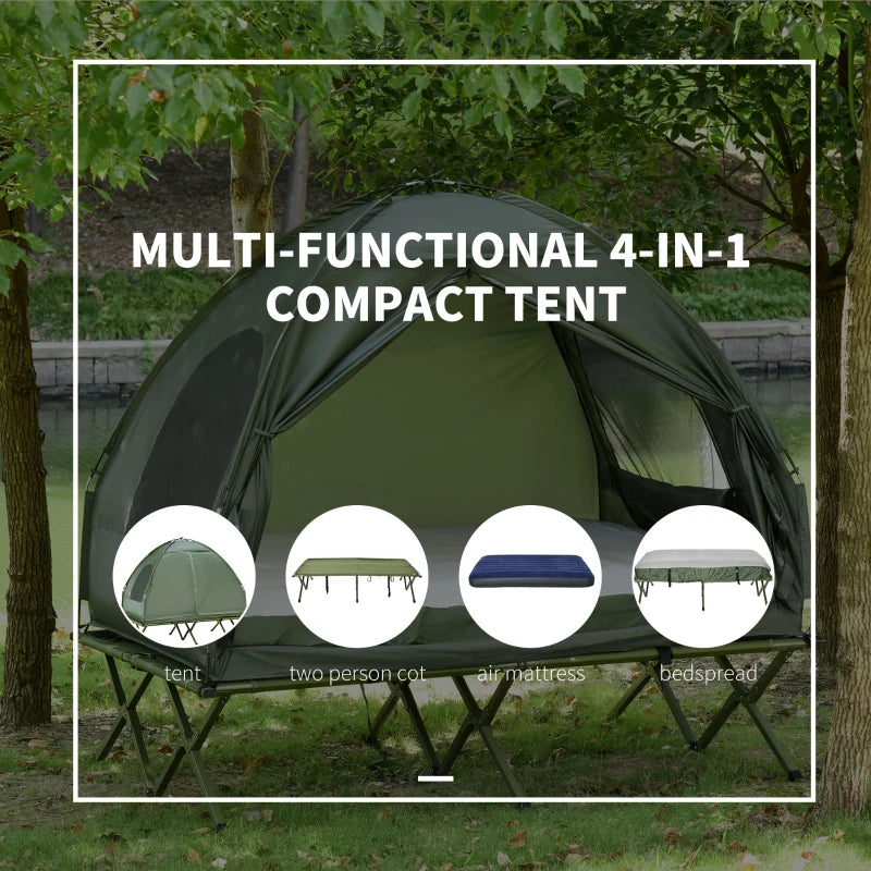Kampeerbed met matras slaapzak tent groen opvouwbaar 193x136x178 cm