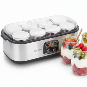 Yoghurtmaker van RVS – met 8 glazen potten voor verse huisgemaakte yoghurt | Zenzee met digitaal display en transparante deksel