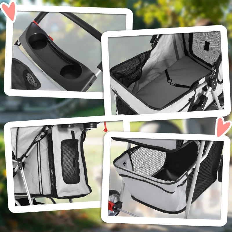Hondenbuggy opvouwbaar grijs 75x45 cm – veilig hondenvervoer met ventilatienetten en opbergvak voor comfortabel transport