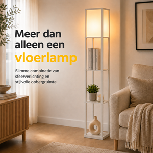 Multifunctionele witte vloerlamp met planken – 160 cm hoog