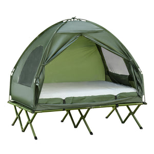 Kampeerbed met matras slaapzak tent groen opvouwbaar 193x136x178 cm makkelijk mee te nemen en stevig voor buiten gebruik