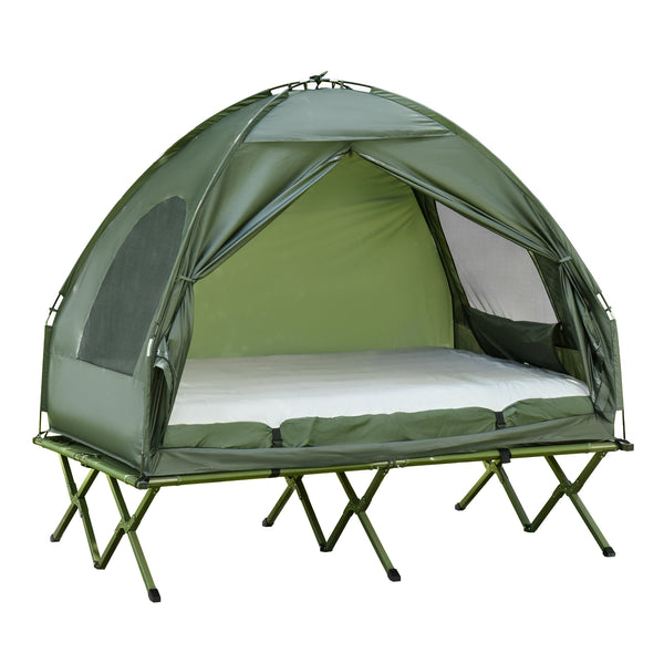 Kampeerbed met matras slaapzak tent groen opvouwbaar 193x136x178 cm
