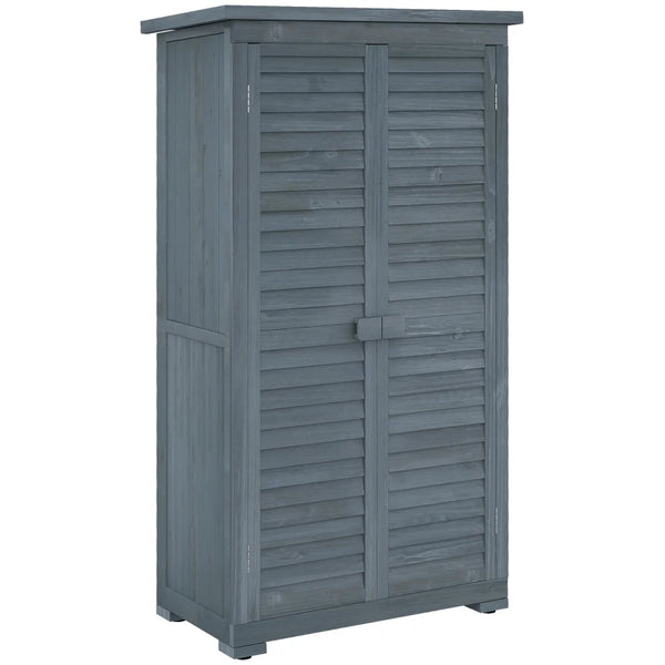 Grijze houten tuinkast met deuren – 87×46×160 cm opbergschuur