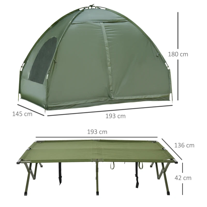 Kampeerbed met matras slaapzak tent groen opvouwbaar 193x136x178 cm