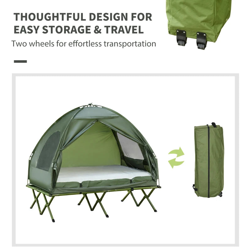 Kampeerbed met matras slaapzak tent groen opvouwbaar 193x136x178 cm