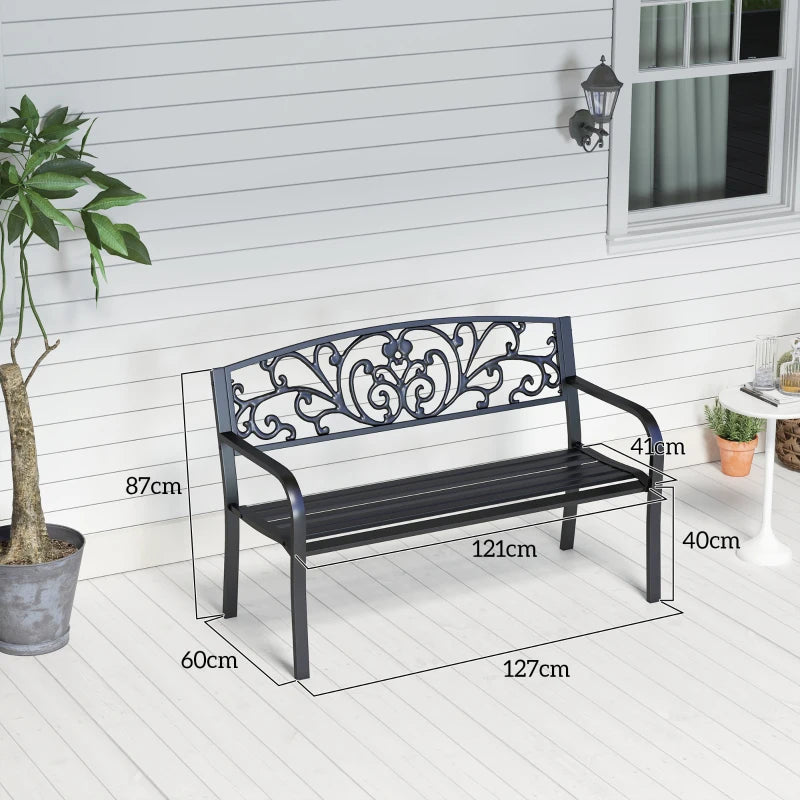 Metalen tuinbank 2-zits 127x60x87 cm – stevig en decoratief buitenmeubel